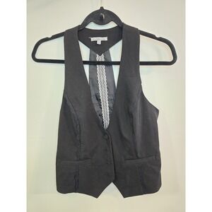 Charlotte Russe Black Vest w/ Lace Detail  Women's Medium Dark Academia